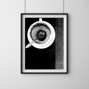 Fine art black and white coffee photography wall print, Dirty Cups series by Tiffany Brillard