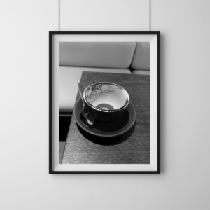 Black and white fine art coffee cup wall print, Dirty Cups series by Tiffany Brillard