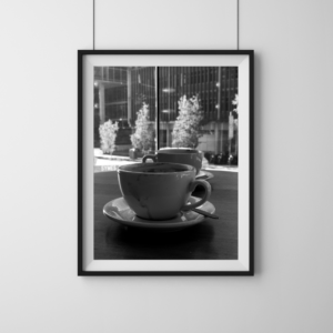 Black and white coffee cup fine art photography print, Dirty Cups series by Tiffany Brillard