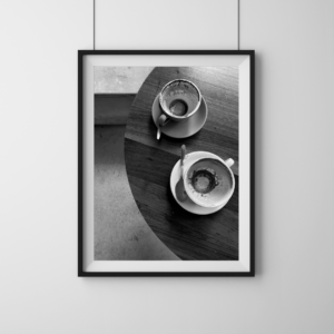 Fine art black and white coffee photography print, Dirty Cups series by Tiffany Brillard