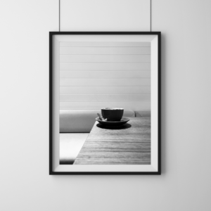 Black and white empty coffee cup fine art print, Dirty Cups series by Tiffany Brillard