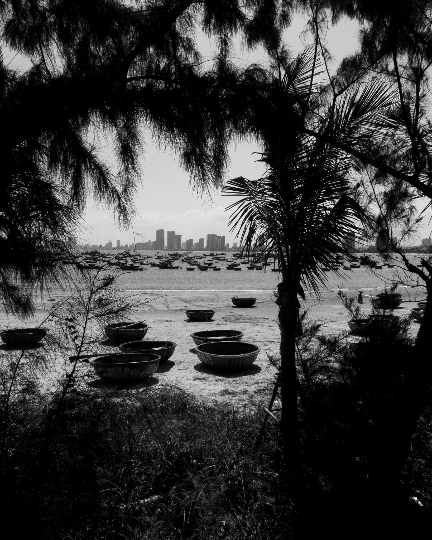 Fine art black and white coastal photography print in Da Nang Vietnam by Tiffany Brillard