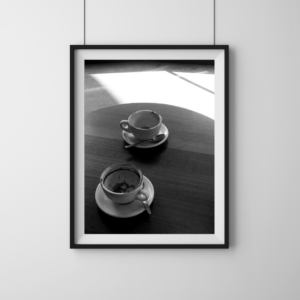 Black and white coffee cup wall art print, Dirty Cups series by Tiffany Brillard